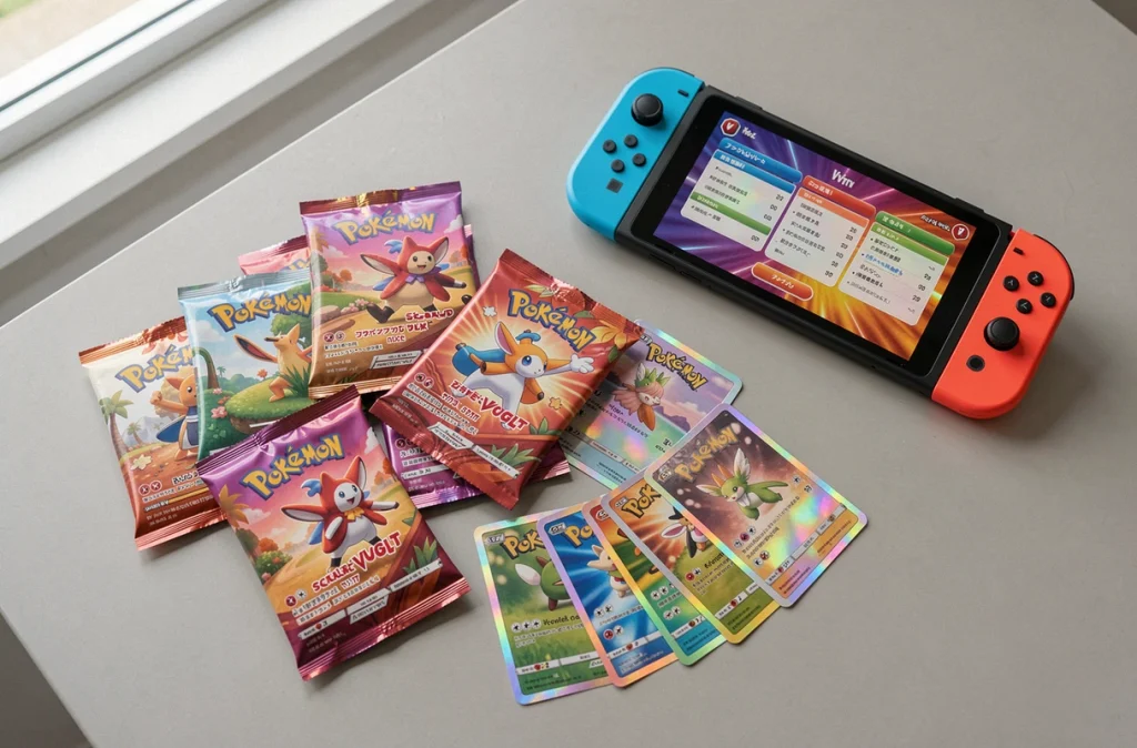 Boosters Pokémon Écarlate et Violet et Nintendo Switch avec cartes holographiques pour l'extension EV10.5