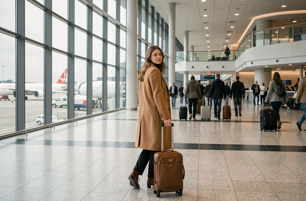 Chanteuse canadienne à l'aéroport international en tournée mondiale en 2026